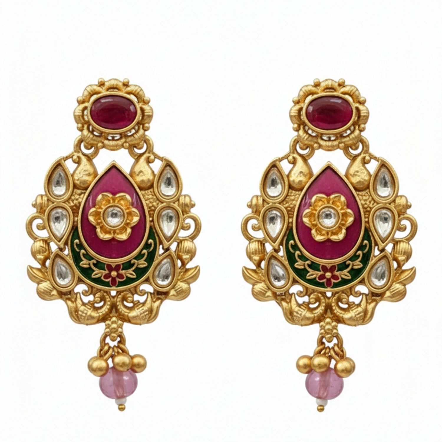 Harika- Antique Gold-Plated Kundan Meenakari Necklace Set