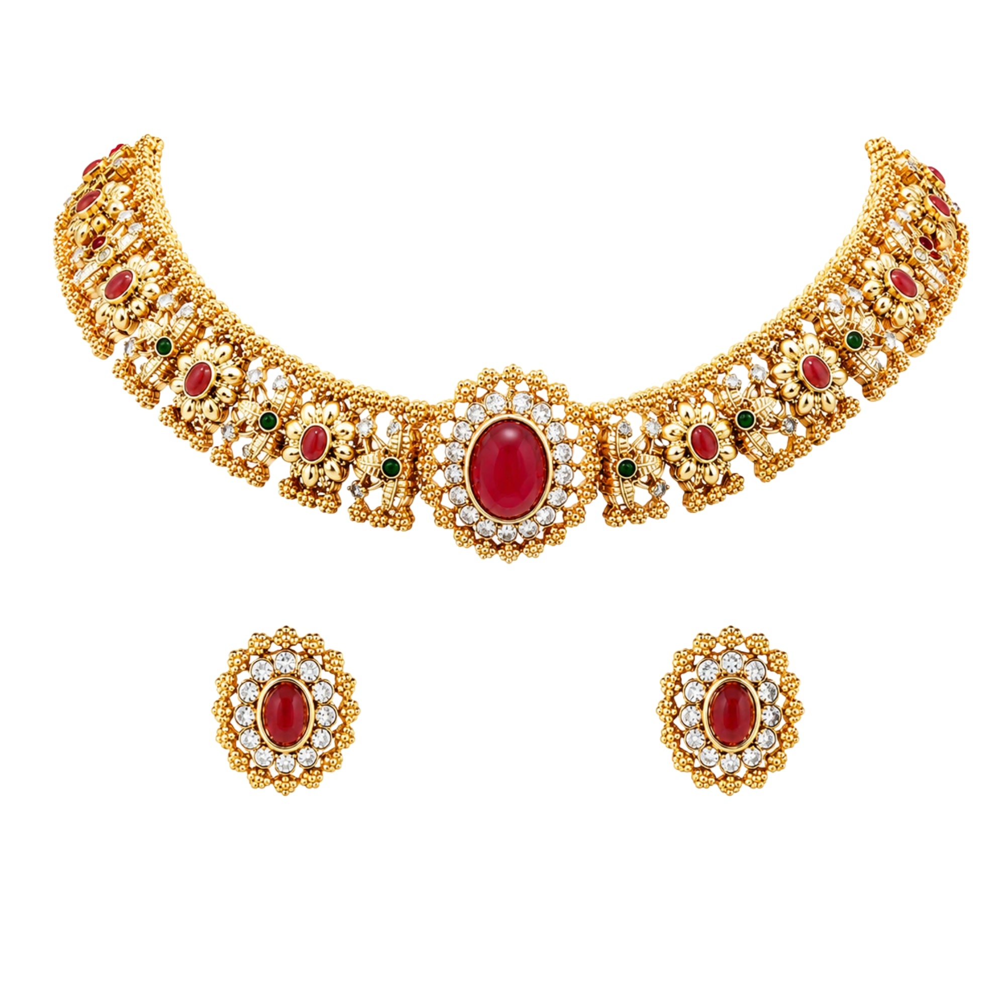 Ruhanika Ruby Temple style Floral Choker Set