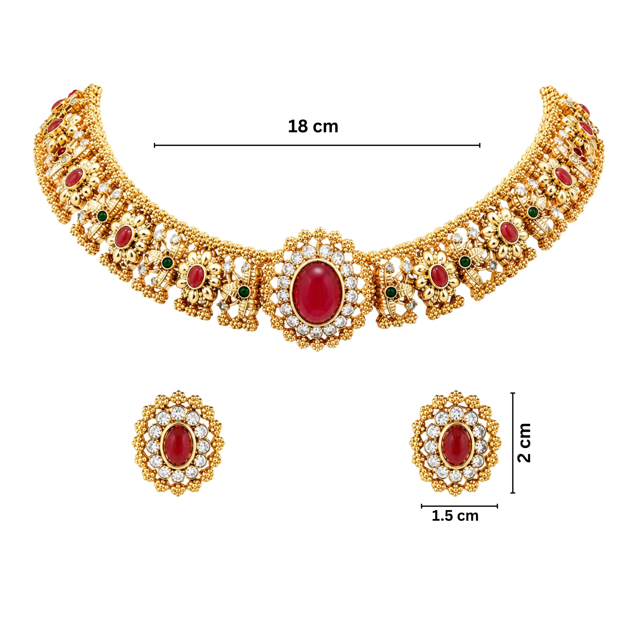 Ruhanika Ruby Temple style Floral Choker Set