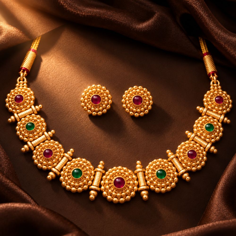 Padma - Pink & Green Heritage Floral Necklace Set