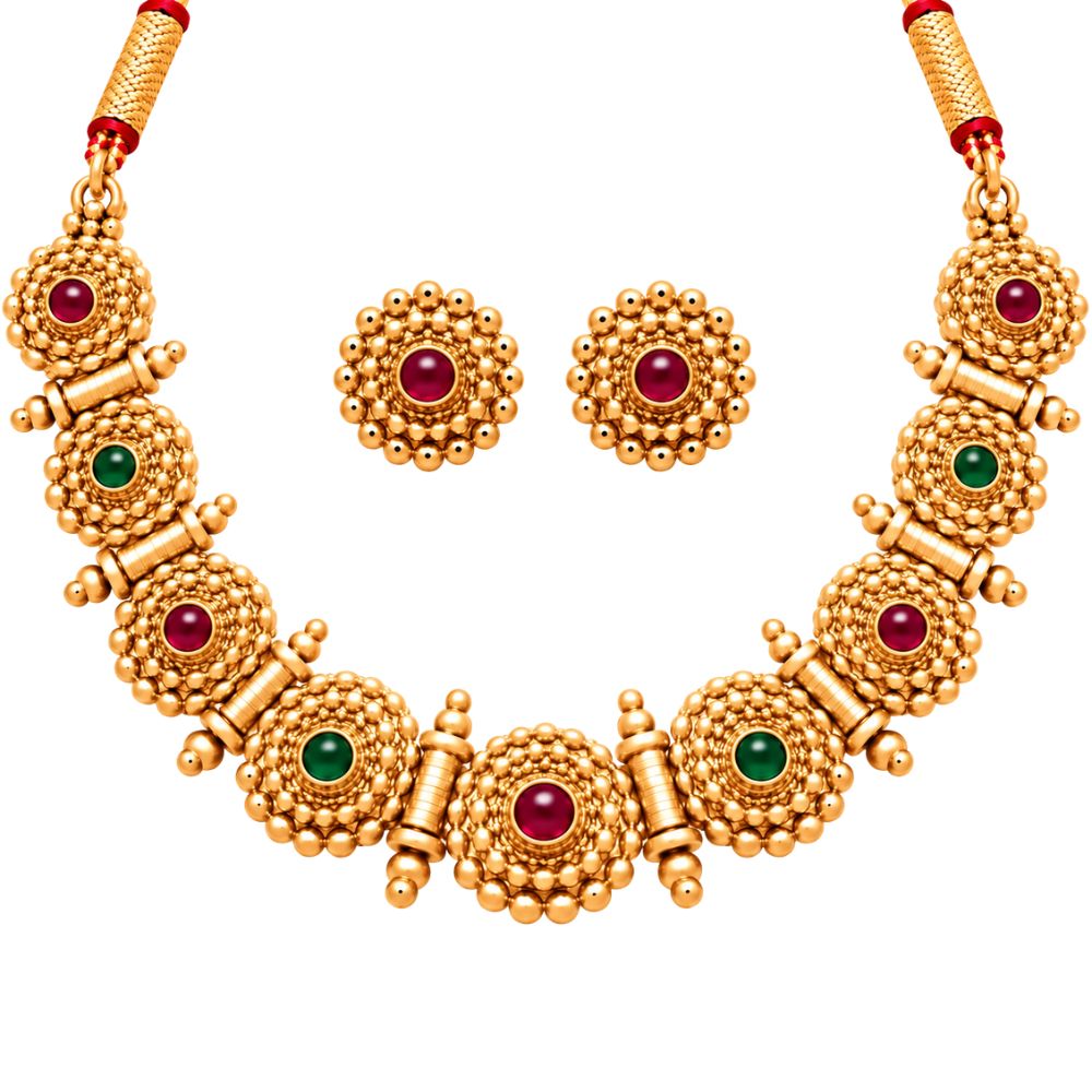 Padma - Pink & Green Heritage Floral Necklace Set