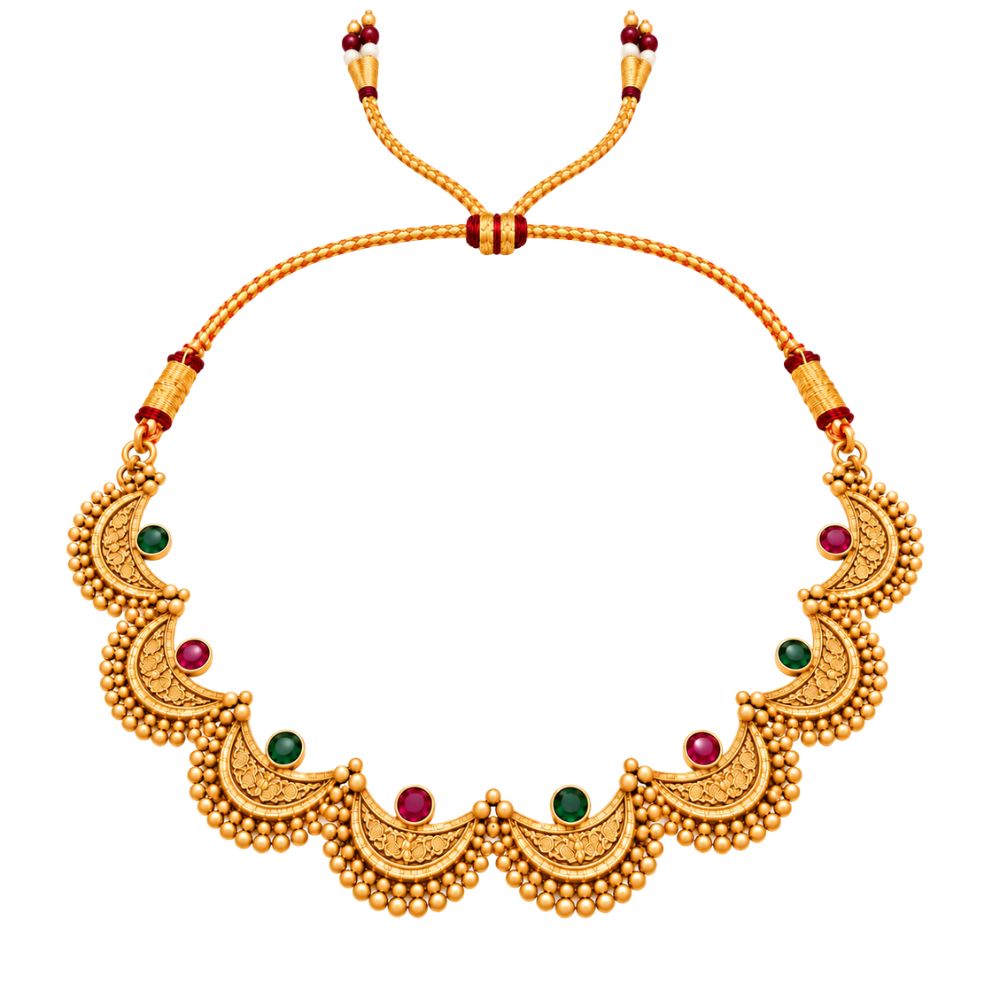 Chitralekha- Pink & Green Crescent Necklace Se