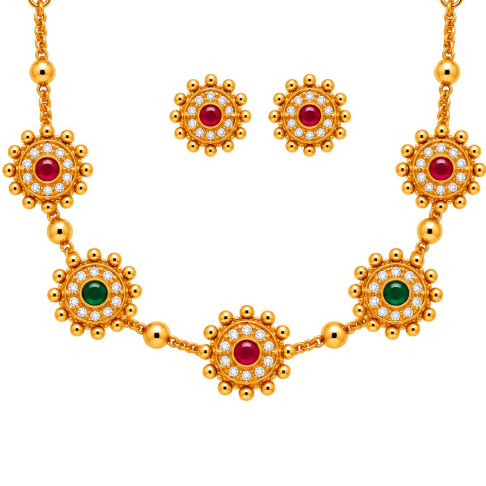 Shweta -Dark pink and Green Pearl Floral Heritage Necklace Set
