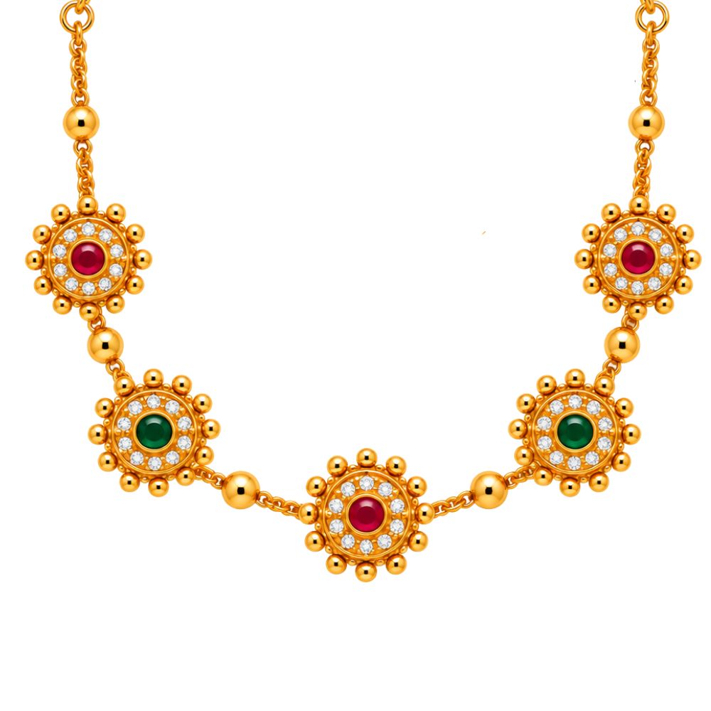 Shweta -Dark pink and Green Pearl Floral Heritage Necklace Set