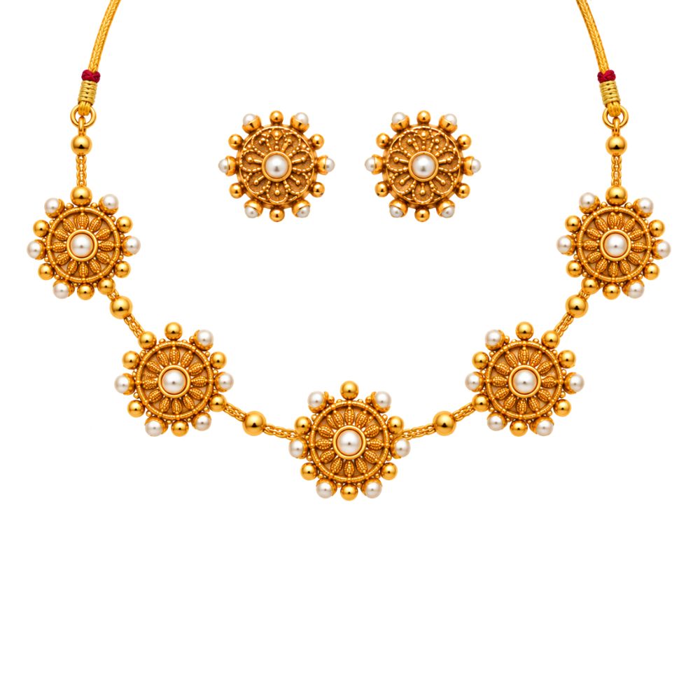 Shweta - White Pearl Floral Heritage Necklace Set