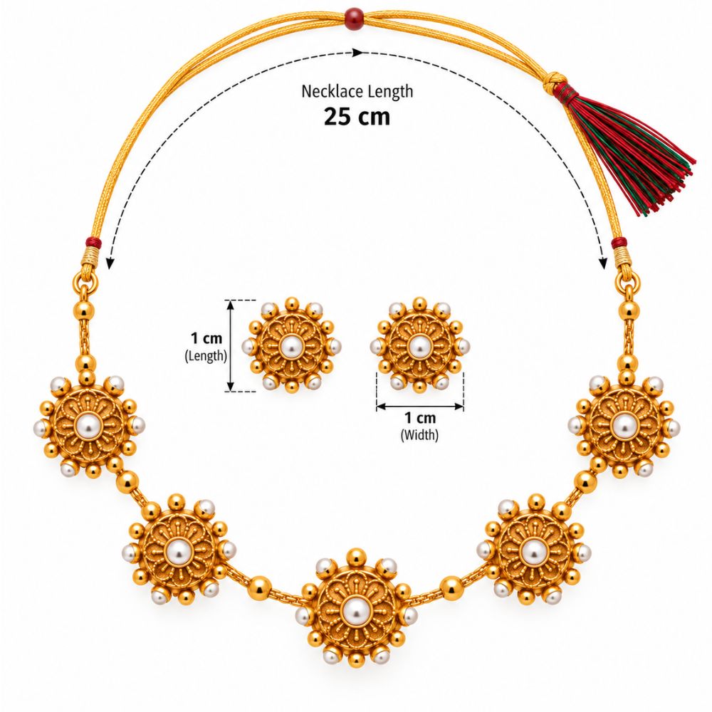 Shweta - White Pearl Floral Heritage Necklace Set