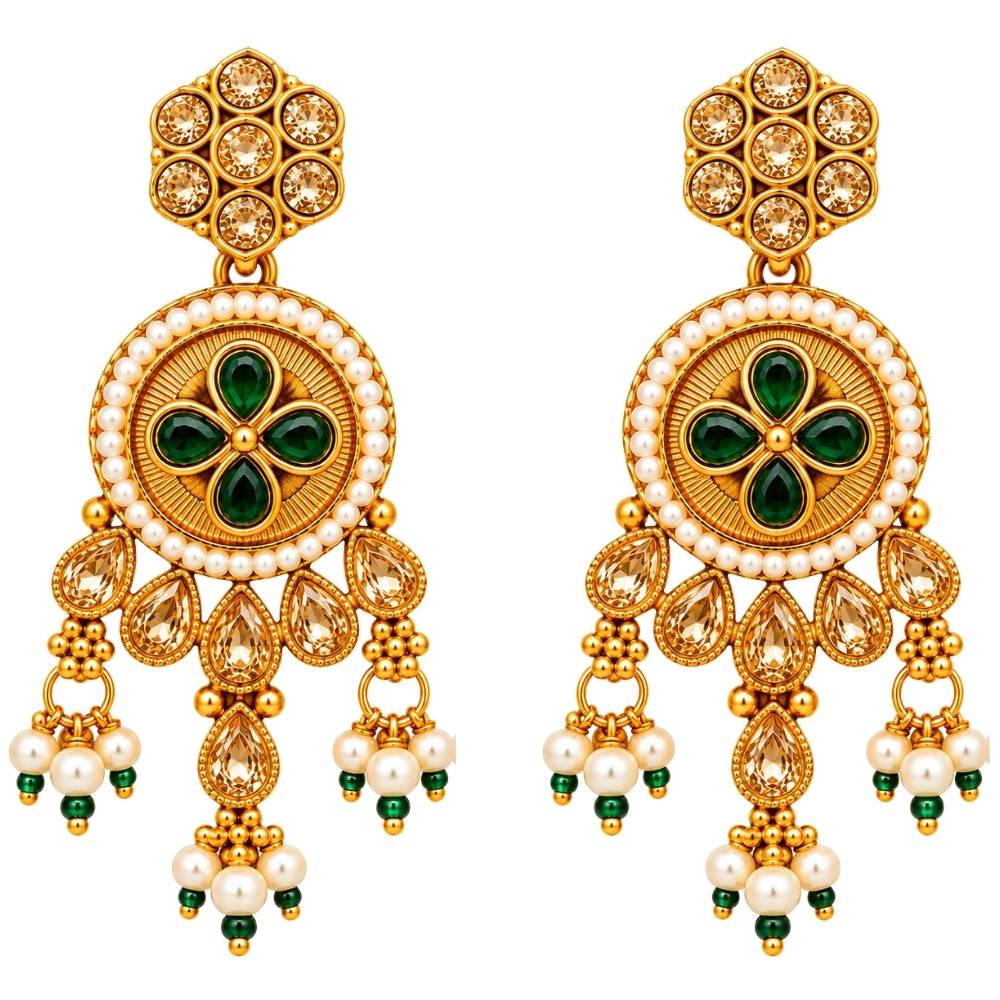 Vani – Green & Pearl Layered Necklace Set