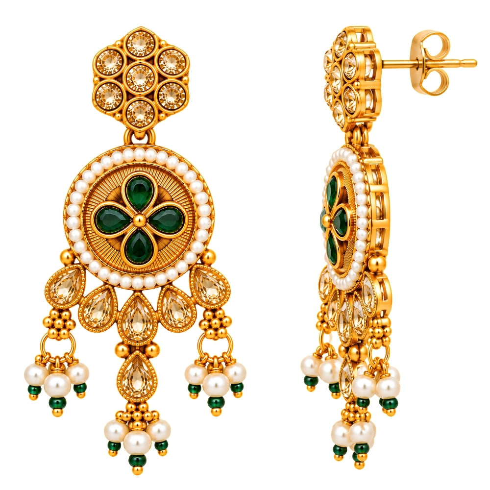 Vani – Green & Pearl Layered Necklace Set