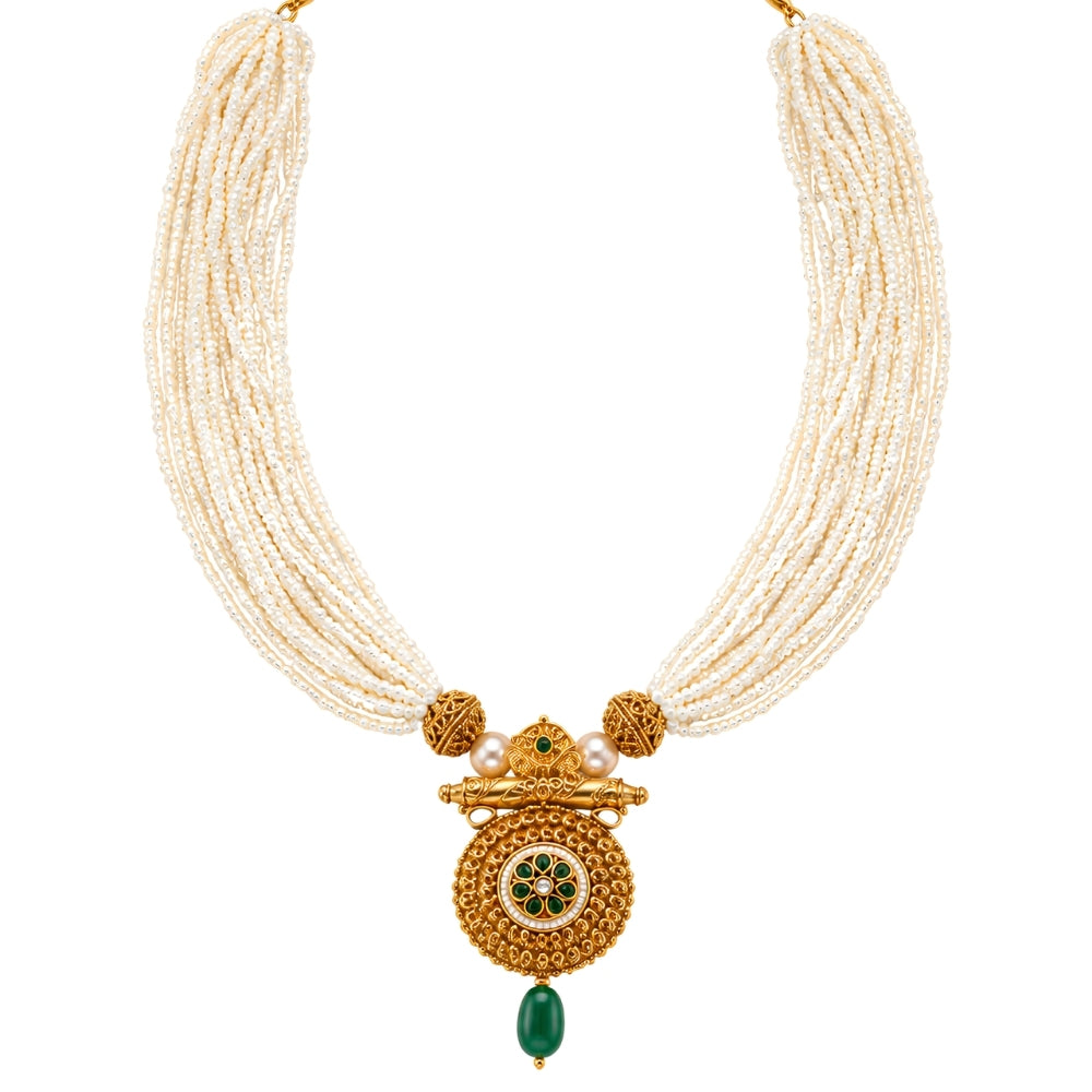 Nayab – Green & Pearl Layered Necklace Set