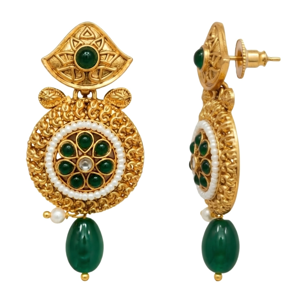 Nayab – Green & Pearl Layered Necklace Set