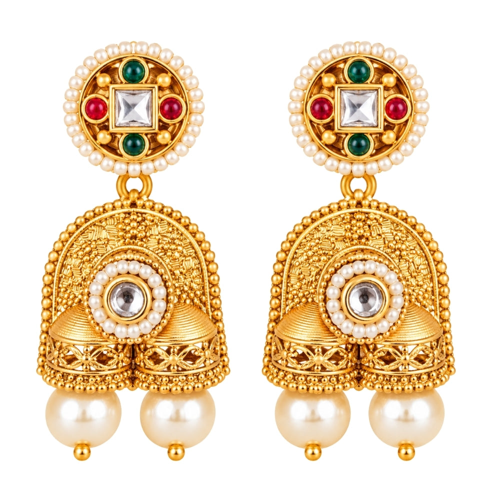 Fariham – Red & Green Beaded Jhumka Necklace Set