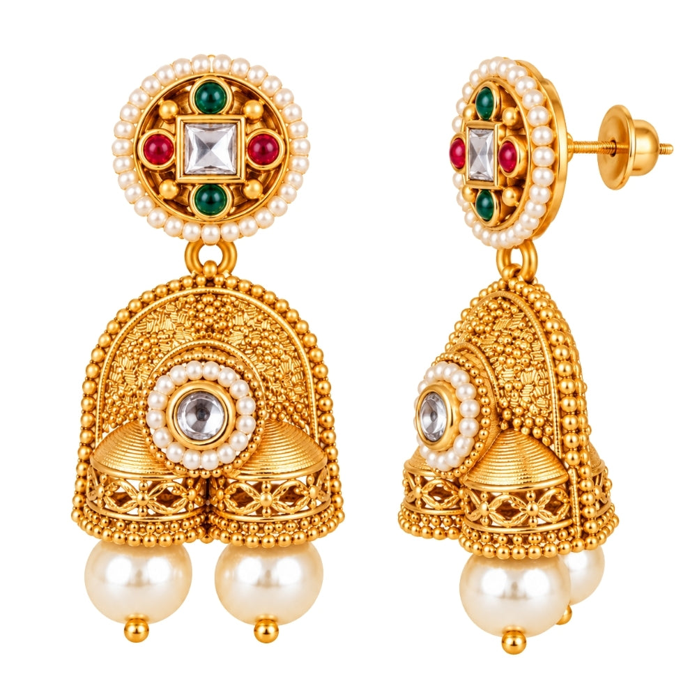 Fariham – Red & Green Beaded Jhumka Necklace Set