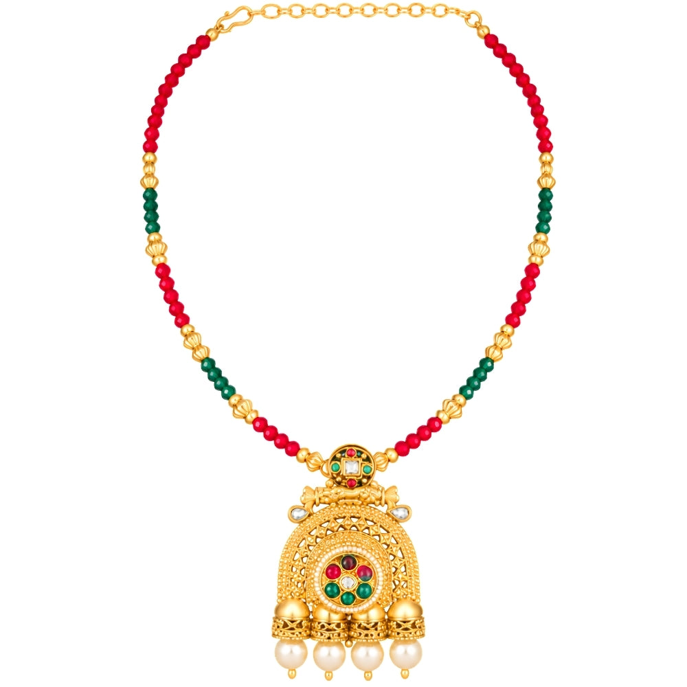 Fariham – Red & Green Beaded Jhumka Necklace Set