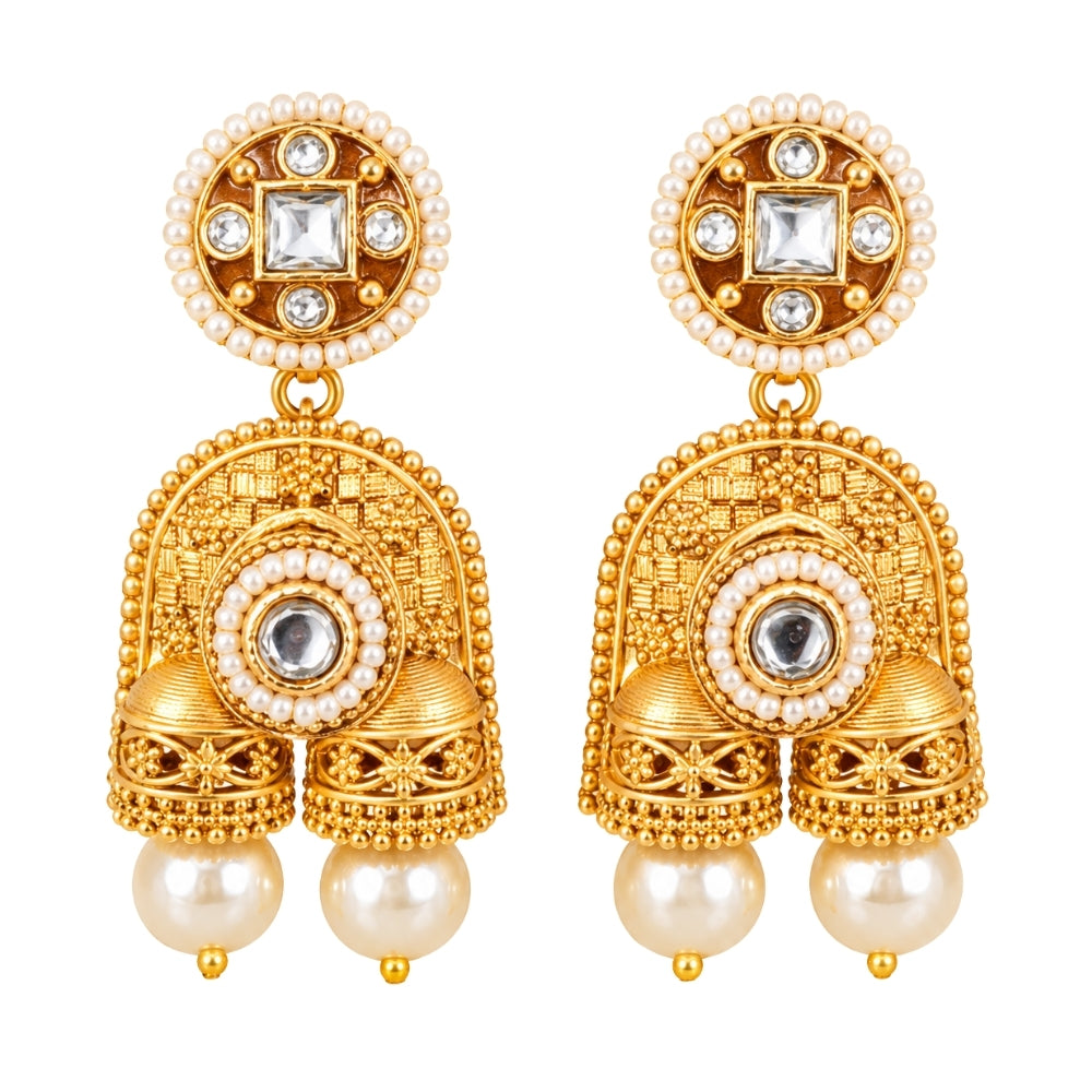 Fariham – White Pearl Beaded  Necklace Set