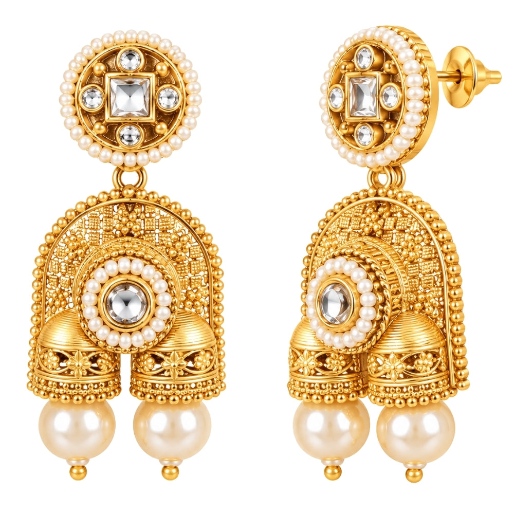 Fariham – White Pearl Beaded  Necklace Set