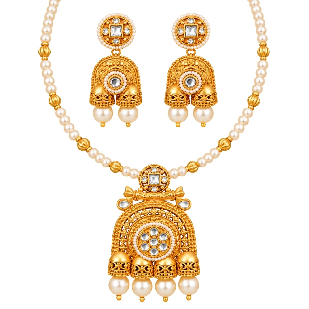 Fariham – White Pearl Beaded  Necklace Set