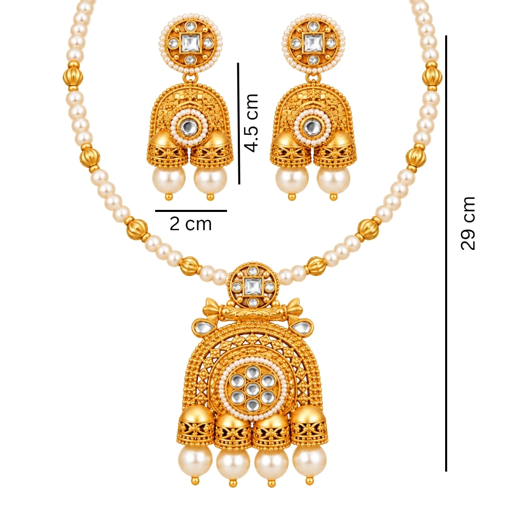 Fariham – White Pearl Beaded  Necklace Set