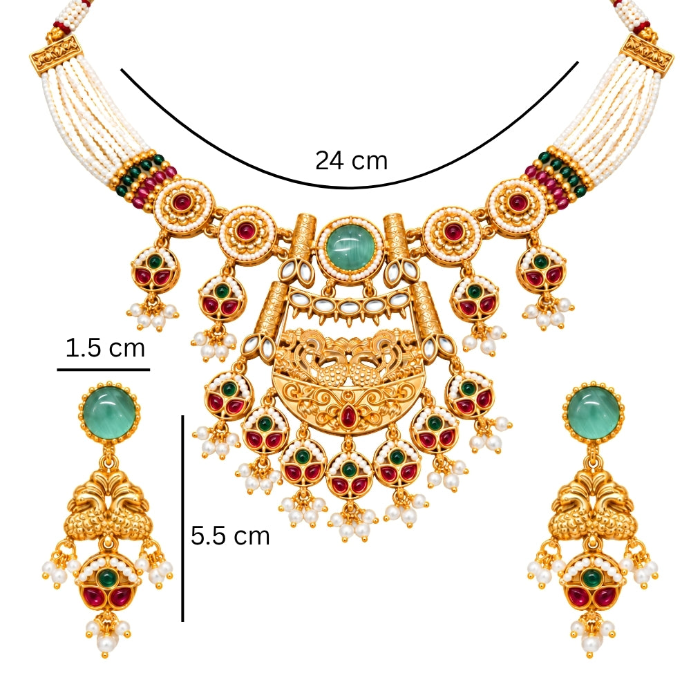 Eram – Multicolour Kundan Pearl Layered Necklace Set