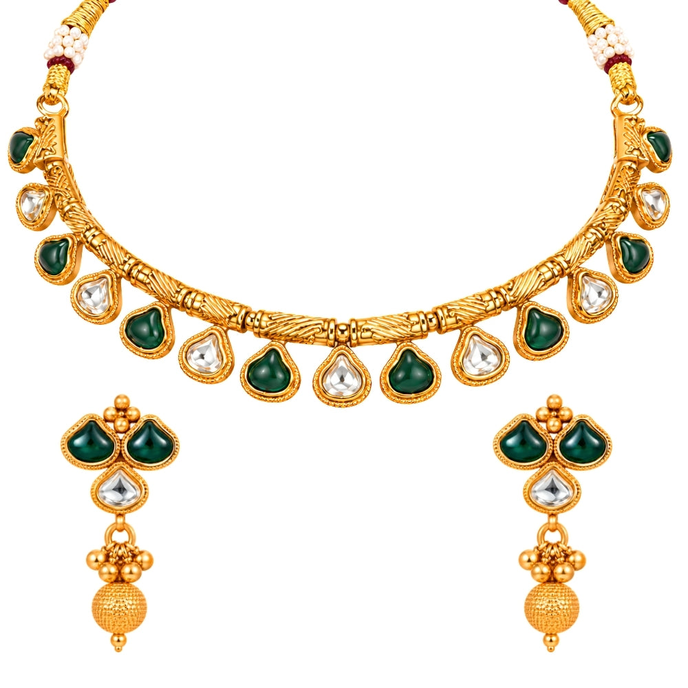 Nehal – Green & White Kundan Necklace Set