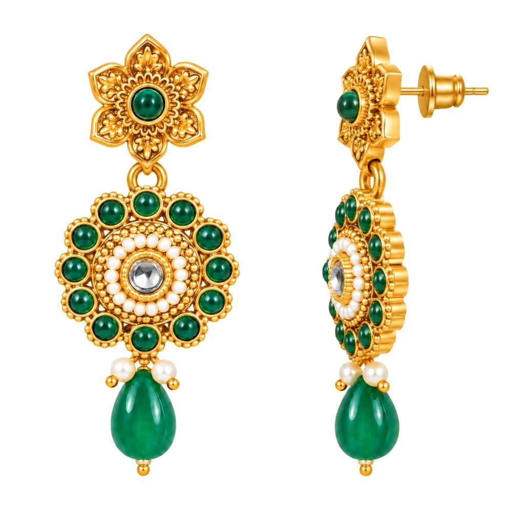 Aaranya – Green Beaded Pendant Necklace Set