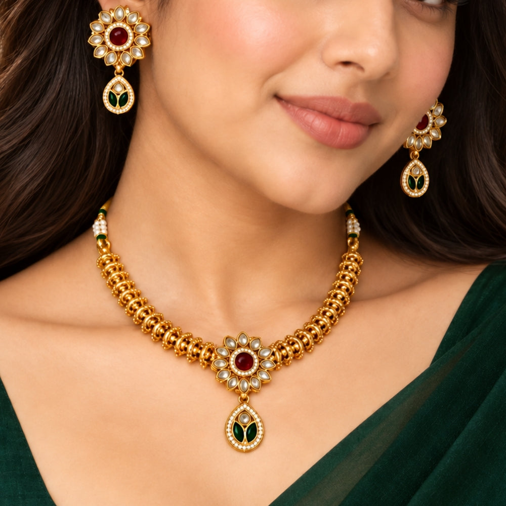 Sagrika – Multicolour Kundan Floral Choker Necklace Set