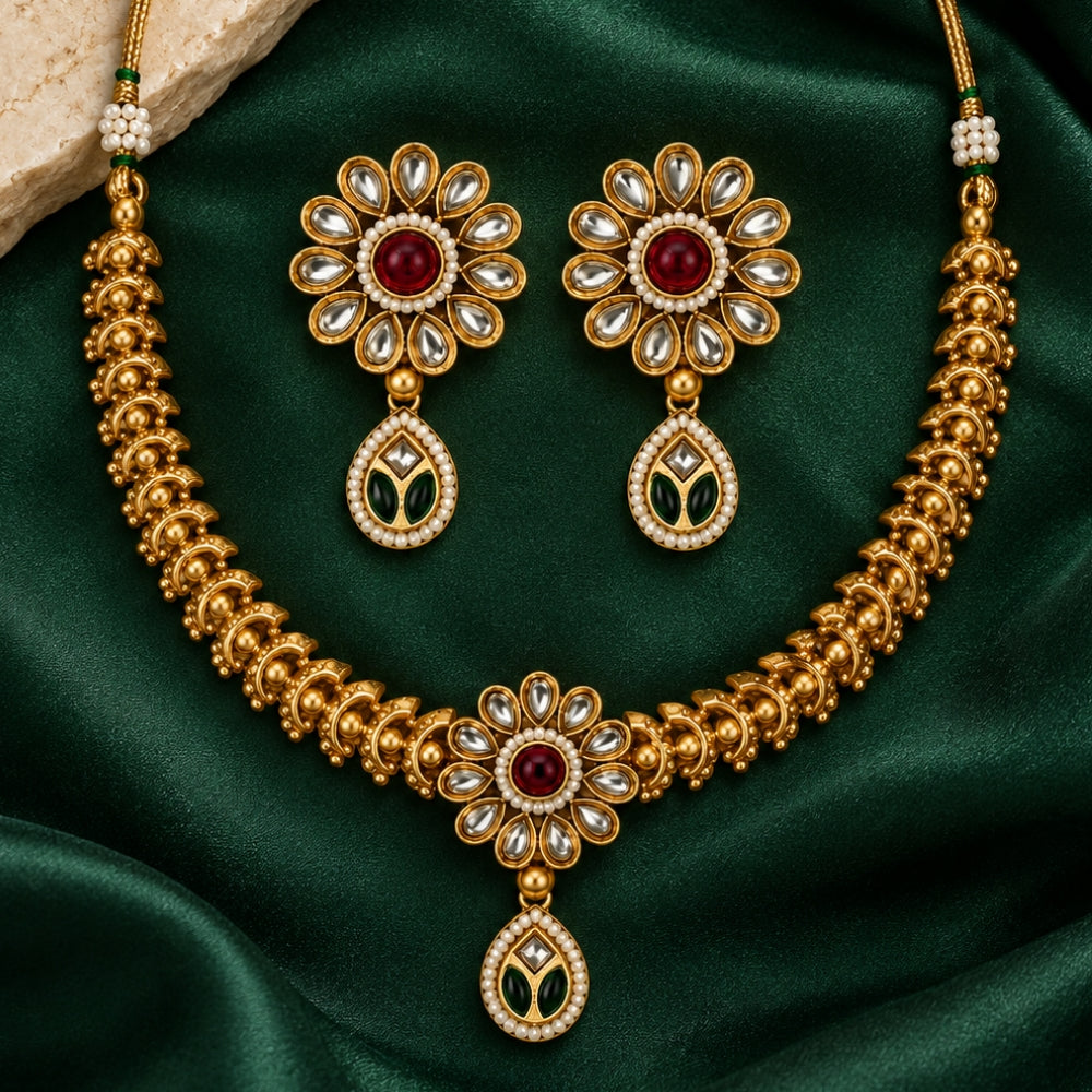 Sagrika – Multicolour Kundan Floral Choker Necklace Set