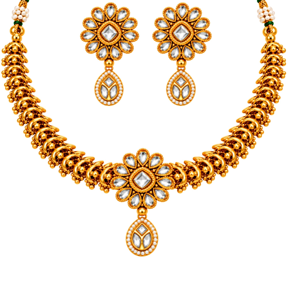 Sagrika – White Kundan Floral Choker Necklace Set