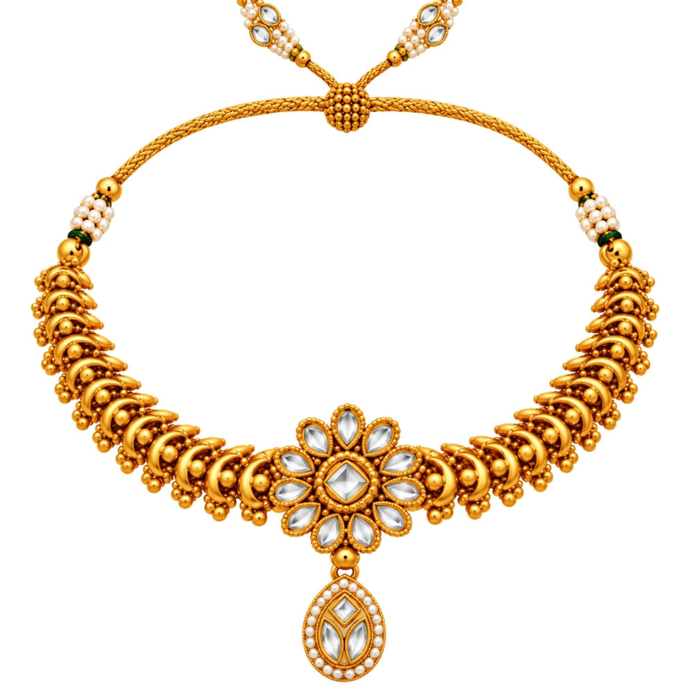Sagrika – White Kundan Floral Choker Necklace Set