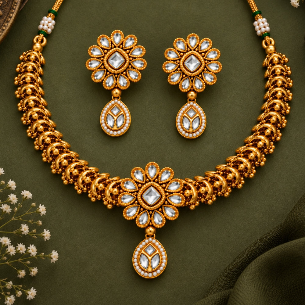 Sagrika – White Kundan Floral Choker Necklace Set
