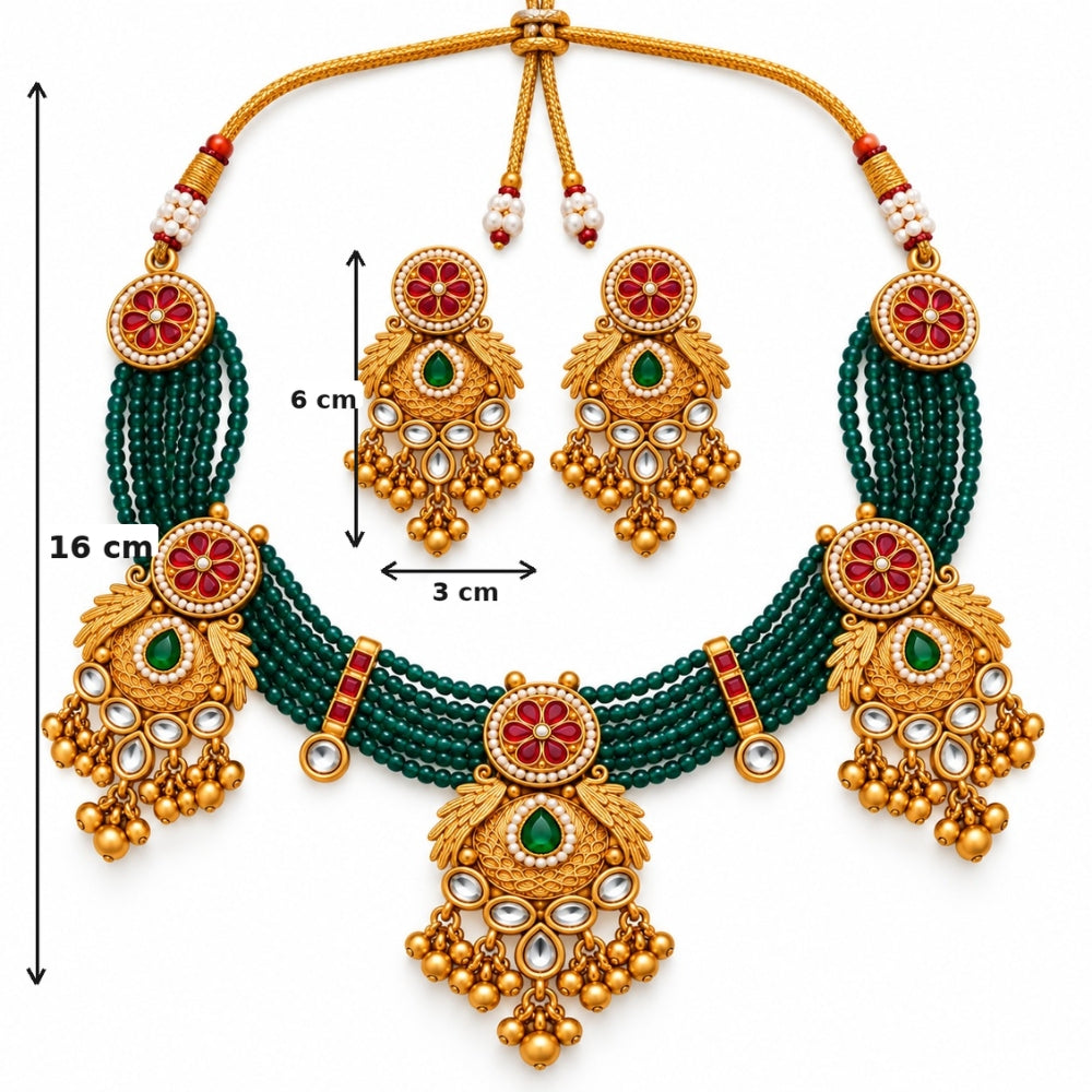 Darshini – Green Beaded Kundan Necklace Set