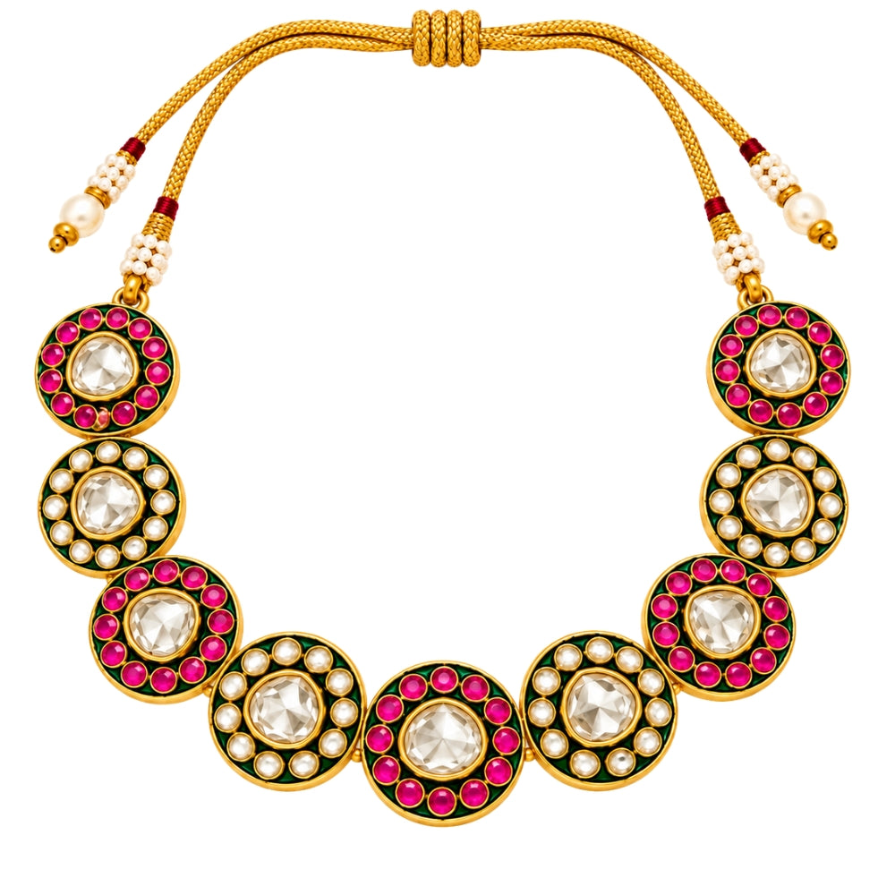 Vasudha- Pinka and Green Kundan-Studded Necklace Set
