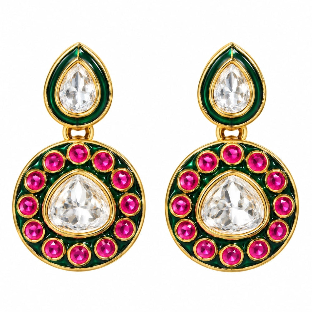 Vasudha- Pinka and Green Kundan-Studded Necklace Set