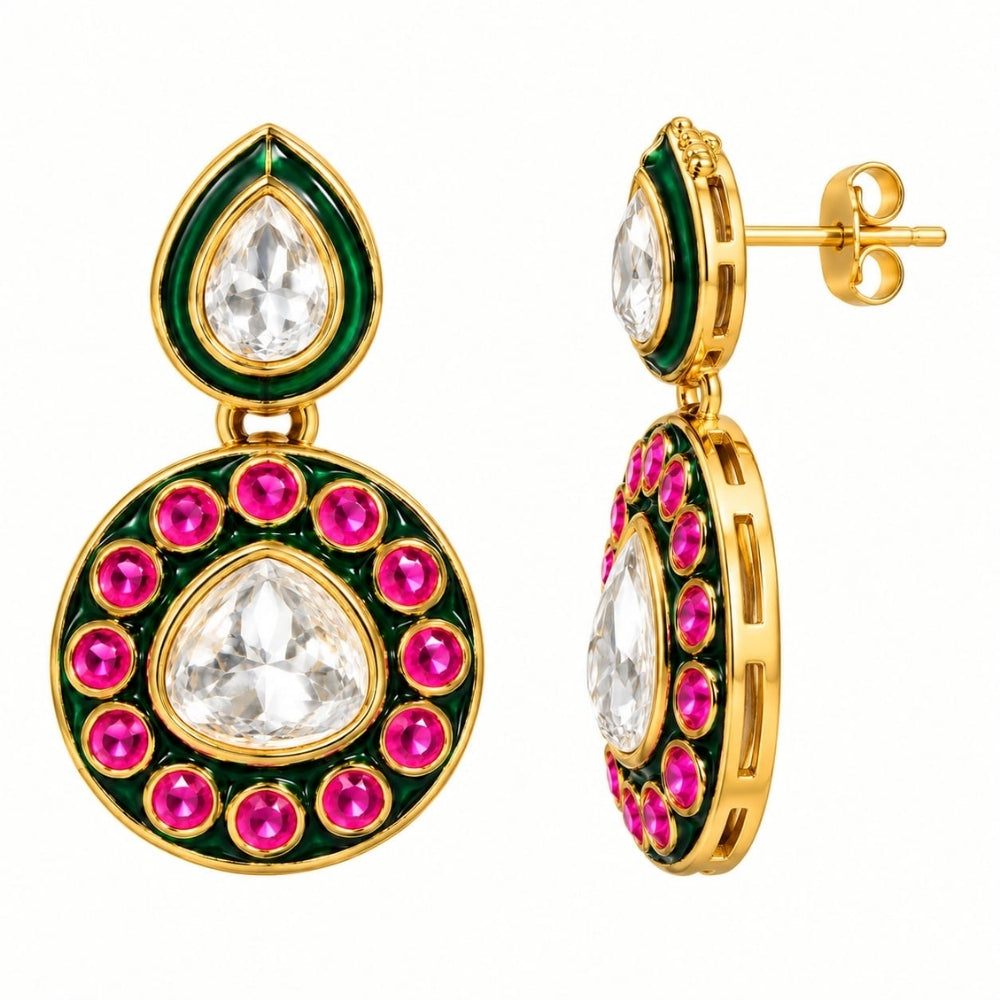 Vasudha- Pinka and Green Kundan-Studded Necklace Set