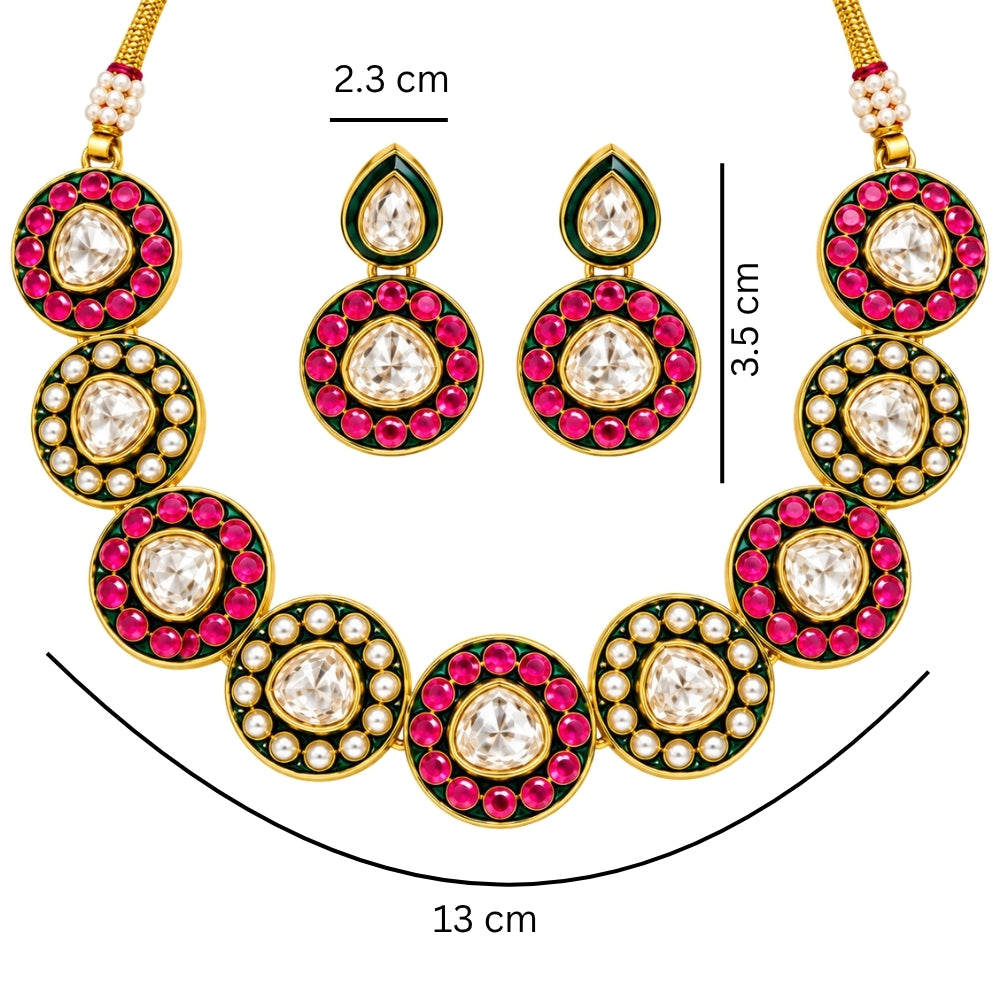 Vasudha- Pinka and Green Kundan-Studded Necklace Set