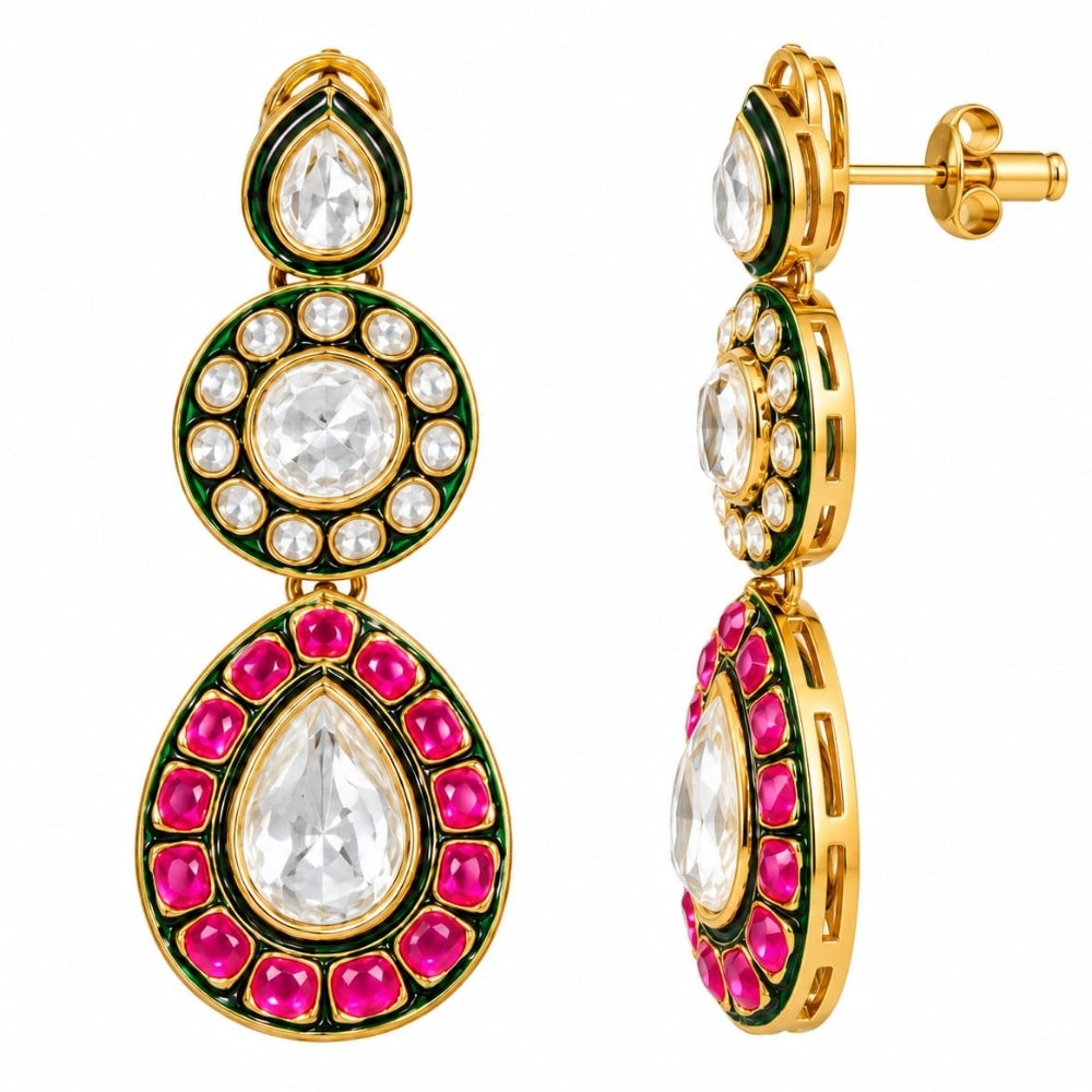 Ranjika - Pink and Green Kundan studded Necklace Set