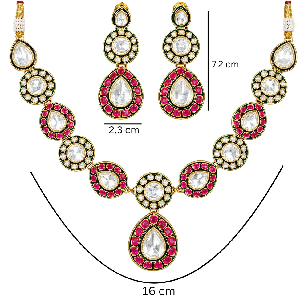Ranjika - Pink and Green Kundan studded Necklace Set