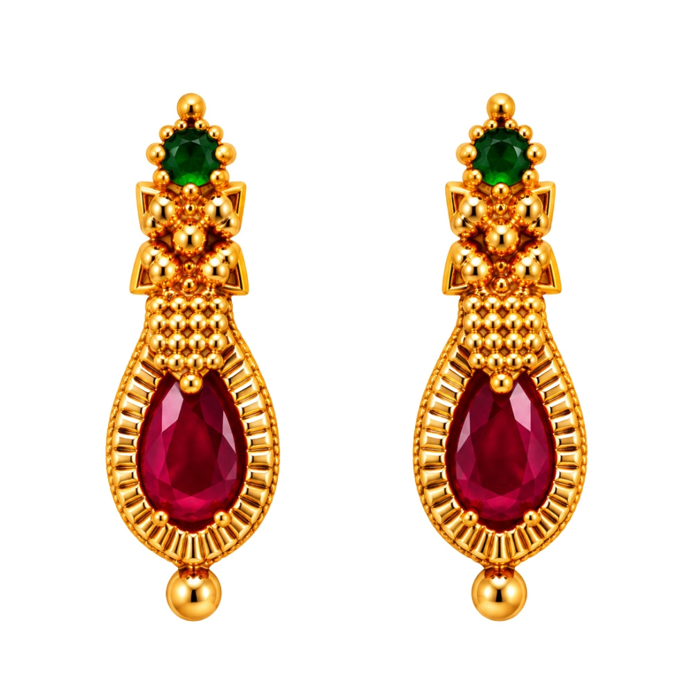 Dhrishna- Pink &amp; Green Teardrop Choker Necklace Set