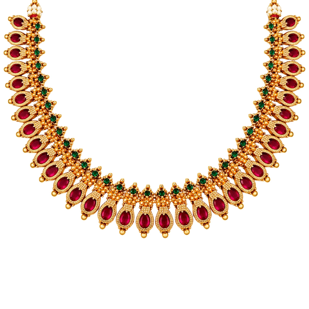 Dhrishna- Pink &amp; Green Teardrop Choker Necklace Set