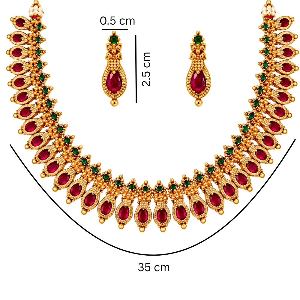 Dhrishna- Pink &amp; Green Teardrop Choker Necklace Set