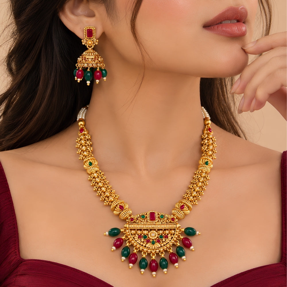 Kritima- Pink & Green Heritage Necklace Set