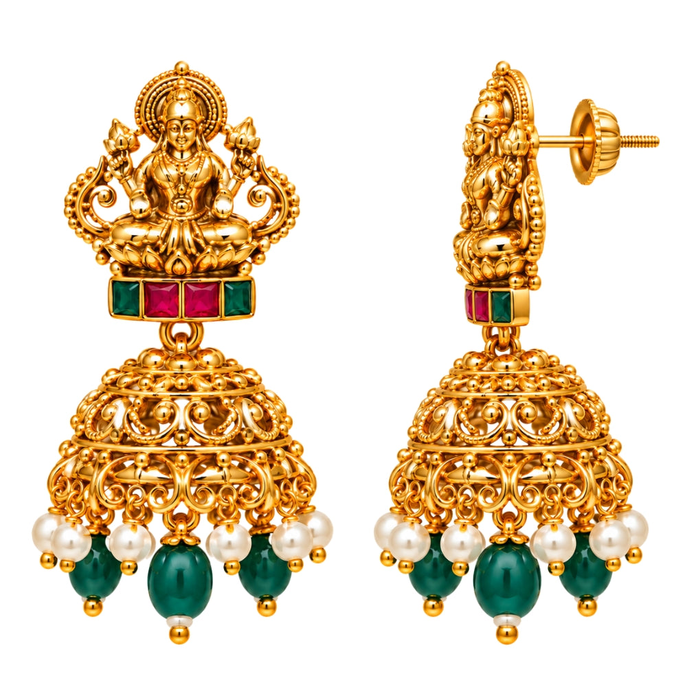 Nityasha - Pink & Green Lakshmi Temple Necklace Set