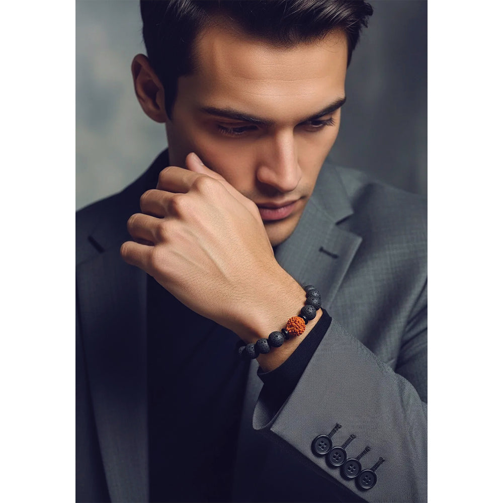 Rudraksha & Black Lava Stone Bracelet
