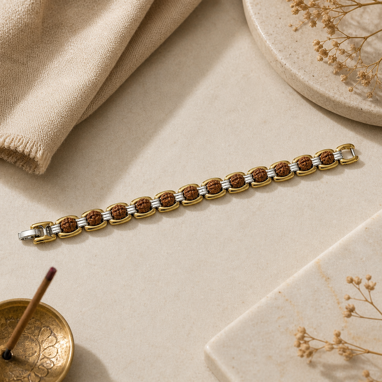 Viroh- Gold & Silver Duo Tone Rudraksha Bracelet for Mens
