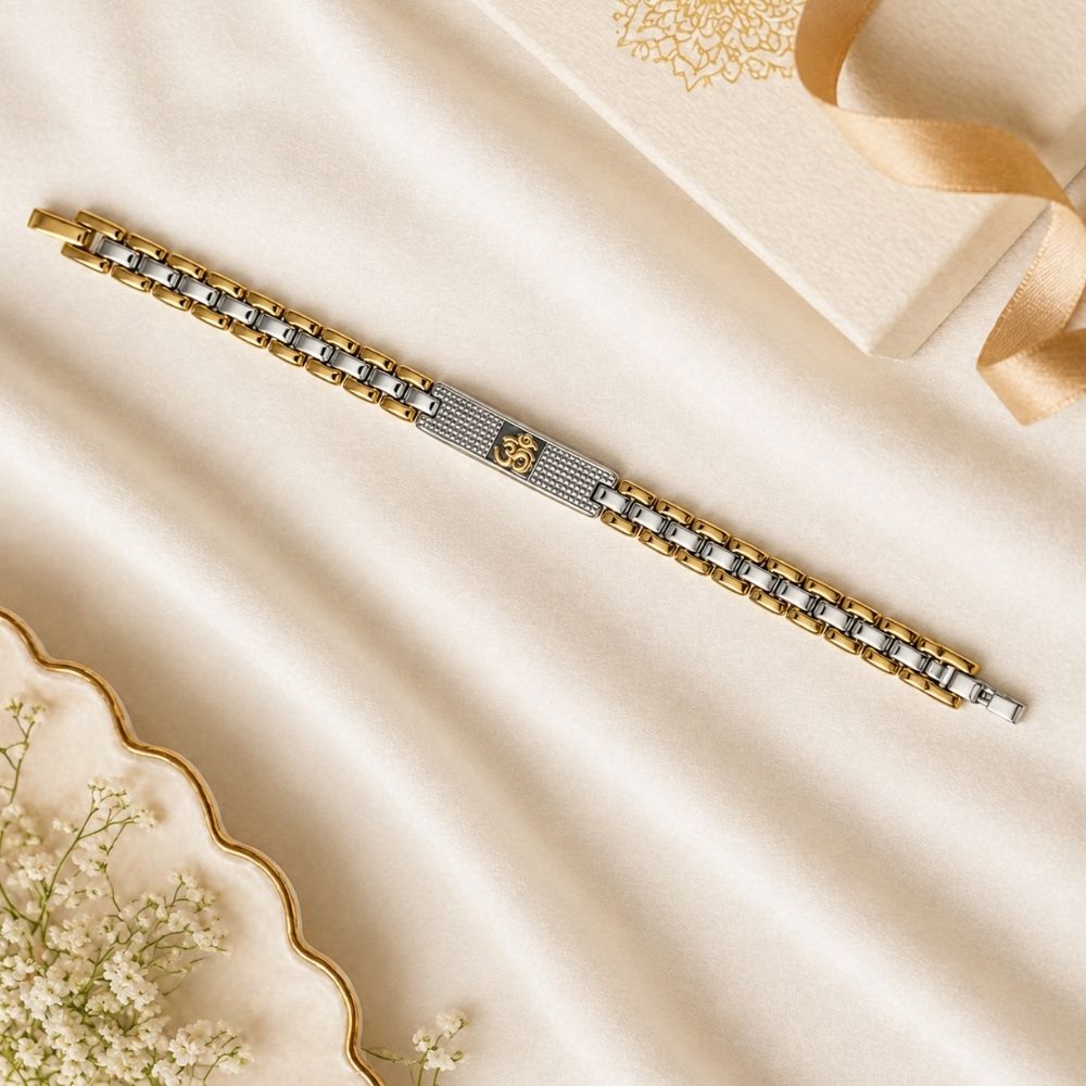 Kriyav- Om Symbol Gold & Silver Duo Tone Bracelet for Men