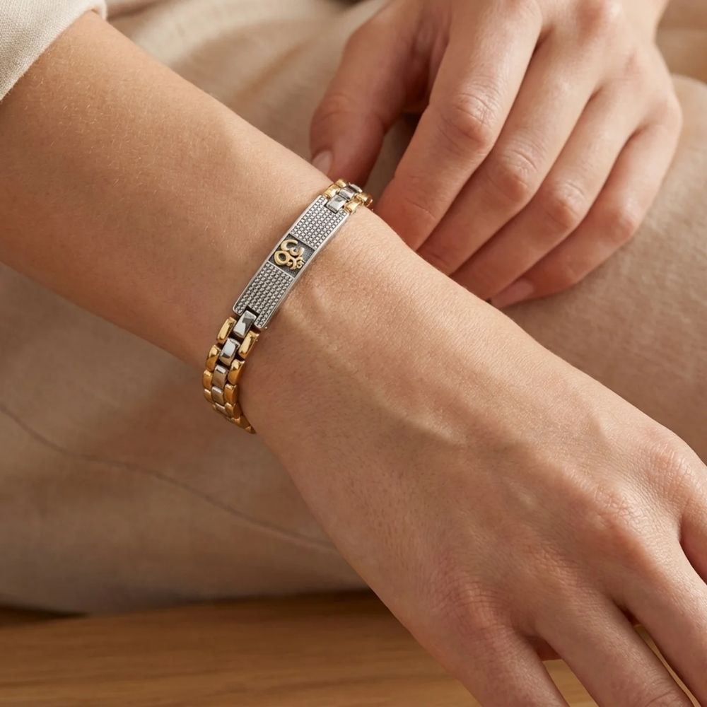 Kriyav- Om Symbol Gold & Silver Duo Tone Bracelet for Men