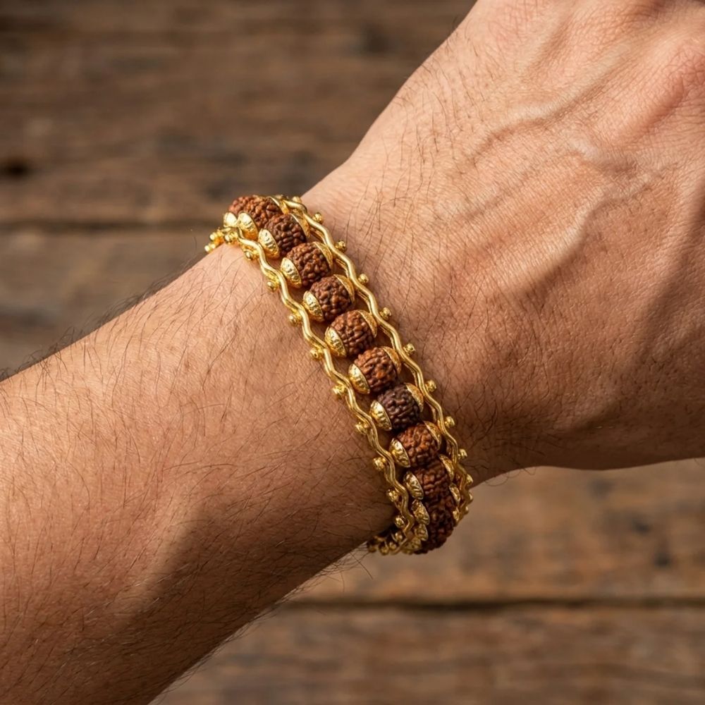 Adhray- Traditional Gold-Tone Rudraksha Bracelet for Men