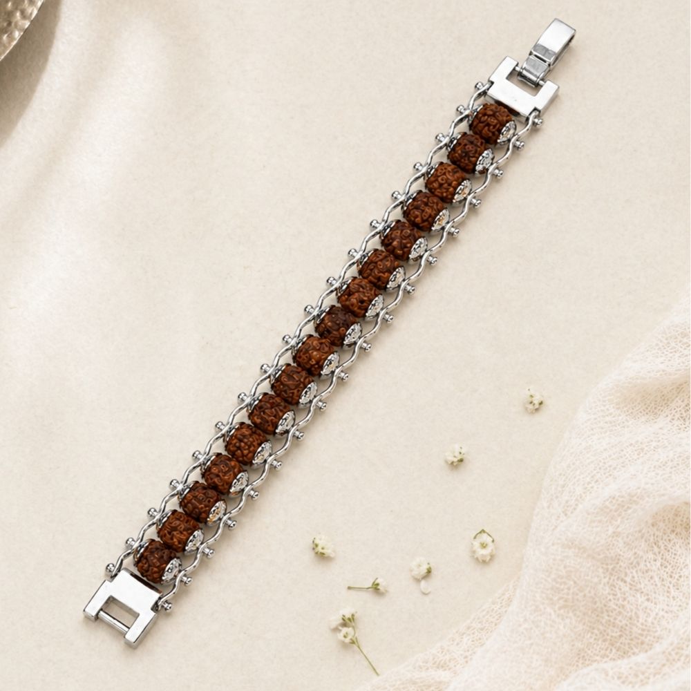 Adhray- Traditional Silver-Tone Rudraksha Bracelet for Men