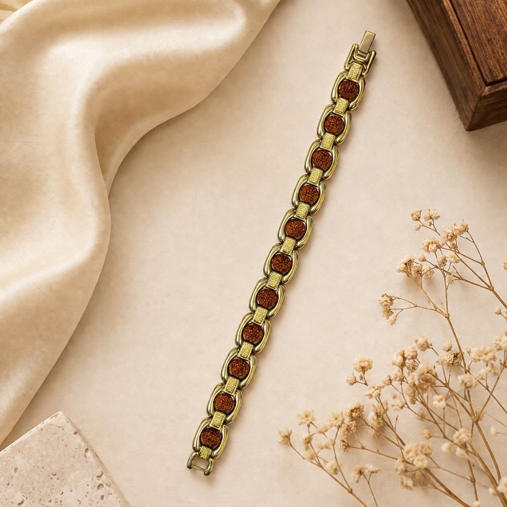 Ishvith- Gold-Tone Rudraksha Bracelet for Men