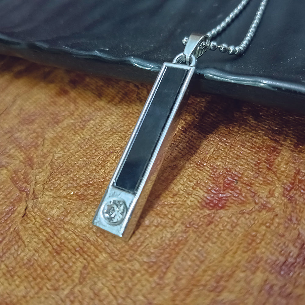 Peter- Men's Sleek Onyx-Style Vertical Bar Pendant.