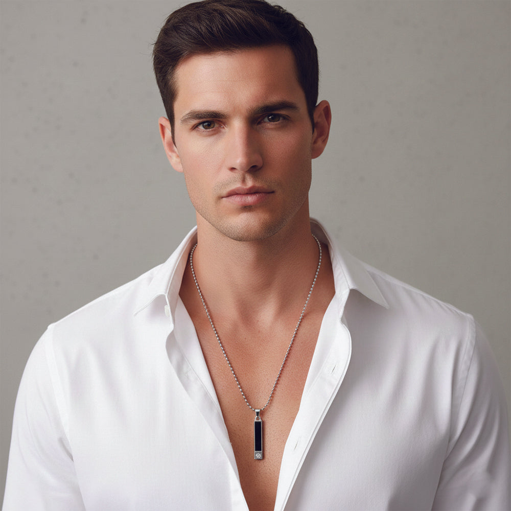 Peter- Men's Sleek Onyx-Style Vertical Bar Pendant.